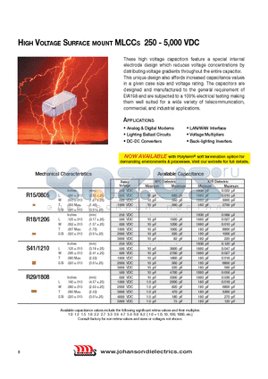 502R29N101JV4E datasheet - HIGH VOLTAGE SURFACE MOUNT MLCCS 250 - 5,000 VDC
