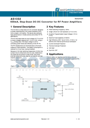 AS1332 datasheet - 650mA, Step-Down DC-DC Converter for RF Power Amplifiers