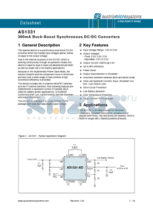 AS1331-BTDT-33 datasheet - 300mA Buck-Boost Synchronous DC/DC Converters