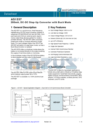 AS1337 datasheet - 200mA, DC-DC Step-Up Converter with Buck Mode