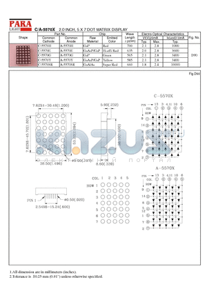 A-5570H datasheet - 2.0 INCH, 5 X 7 DOT MATRIX DISPLAY