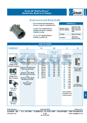 370MA038NF1102-5N datasheet - Backshells, Boots and Clamps