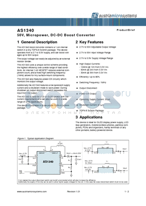 AS1340 datasheet - 50V, Micropower, DC-DC Boost Converter