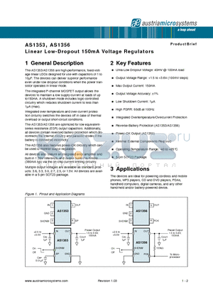 AS1353 datasheet - Linear Low-Dropout 150mA Voltage Regulators