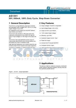 AS1341_1 datasheet - 20V, 600mA, 100% Duty Cycle, Step-Down Converter