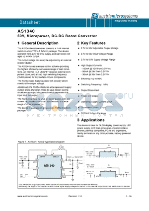 AS1340_1 datasheet - 50V, Micropower, DC-DC Boost Converter