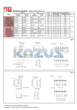 A-601H datasheet - SINGLE DIGIT DISPLAY