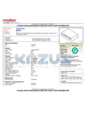 2695-18RP datasheet - 2.54mm (.100) Pitch KK^ Crimp Terminal Housing, Friction Ramp, 18 Circuits, Use with 2759|41572|6459