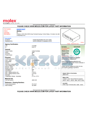 2695-3R datasheet - 2.54mm (.100) Pitch KK^ Crimp Terminal Housing, Friction Ramp, 3 Circuits, Use with 2759|6459|41572