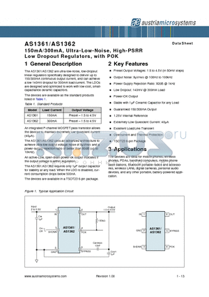 AS1362-BTTT-25 datasheet - 150mA/300mA, Ultra-Low-Noise, High-PSRR Low Dropout Regulators, with POK
