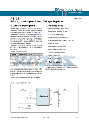 AS1363-BSTT-45 datasheet - 500mA, Low-Dropout Linear Voltage Regulator