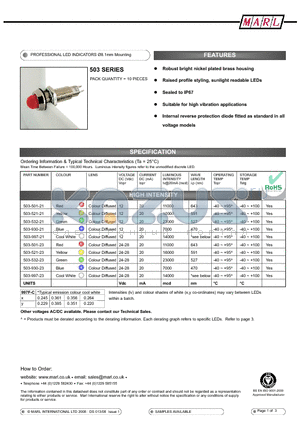 503-501-21 datasheet - PROFESSIONAL LED INDICATORS 8.1mm Mounting