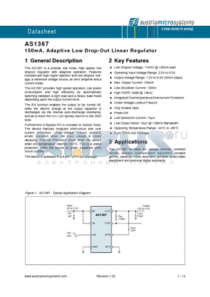 AS1367-BTDT-30 datasheet - 150mA, Adaptive Low Drop-Out Linear Regulator