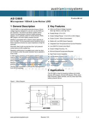 AS13985 datasheet - Micropower 150mA Low-Noise LDO