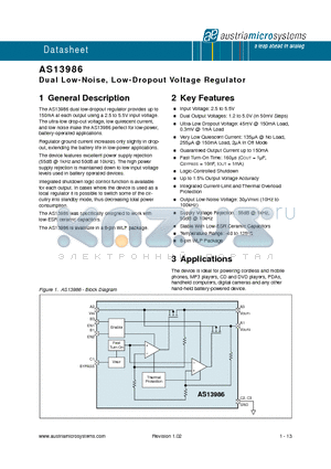 AS13986-1833-T datasheet - Dual Low-Noise, Low-Dropout Voltage Regulator