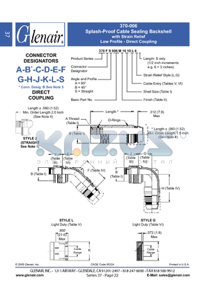 370SA006B10 datasheet - Splash-Proof Cable Sealing Backshell