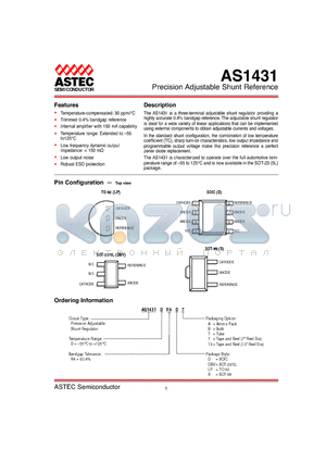 AS1431DR4SA datasheet - Precision Adjustable Shunt Reference