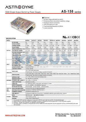 AS150-48 datasheet - 150W Single Output Switching Power Supply