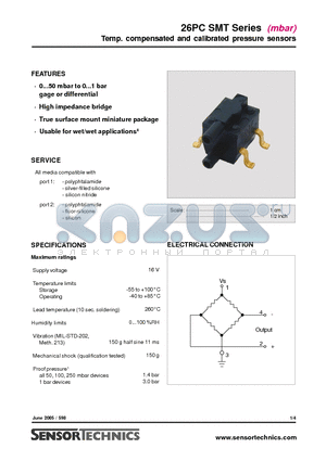 26PC0050DSMT datasheet - Temp. compensated and calibrated pressure sensors