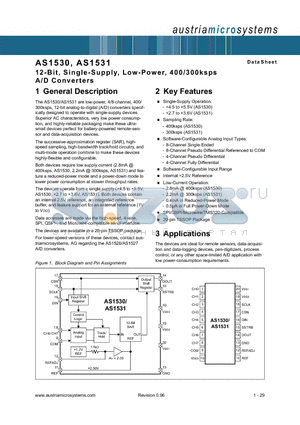 AS1531-T datasheet - 12-Bit, Single-Supply, Low-Power, 400/300ksps A/D Converters