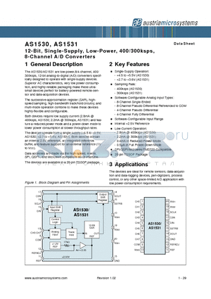 AS1531-T datasheet - 12-Bit, Single-Supply, Low-Power, 400/300ksps, 8-Channel A/D Converters