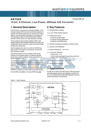 AS1534 datasheet - 12-bit, 8-Channel, Low-Power, 200ksps A/D Converter
