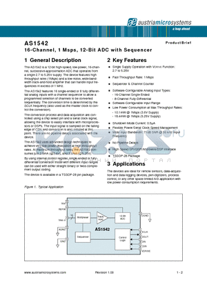 AS1542 datasheet - 16-Channel, 1 Msps, 12-Bit ADC with Sequencer