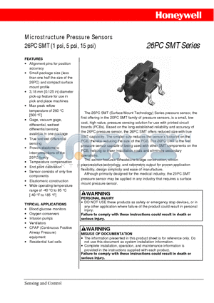 26PC15SMT datasheet - Microstructure Pressure Sensors
