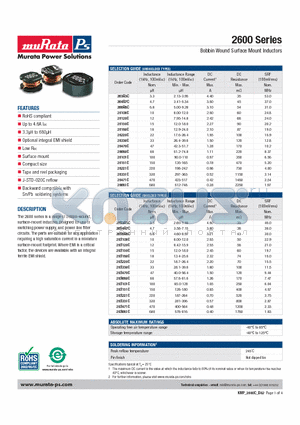 26S331C datasheet - Bobbin Wound Surface Mount Inductors