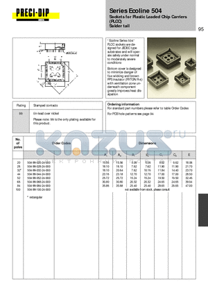 504-99-028-24-000 datasheet - Sockets for Plastic Leaded Chip Carriers (PLCC) Solder tail