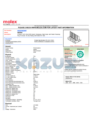 0022282094 datasheet - 2.54mm (.100) Pitch KK^ Header, Breakaway, Right Angle, with Plastic Polarizing Peg, 9 Circuits, Tin (Sn) Plating. with Kinked PC Tails