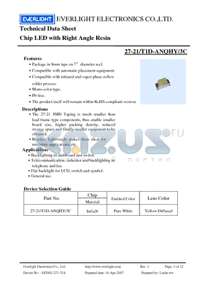 27-21-T1D-ANQHY-3C datasheet - Chip LED with Right Angle Resin