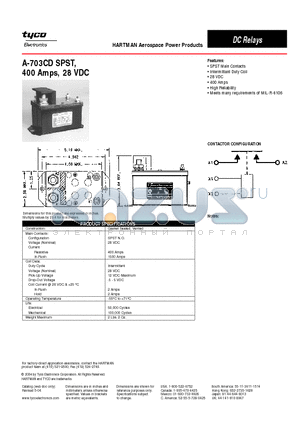 A-703CD datasheet - A-703CD SPST, 400 Amps, 28 VDC