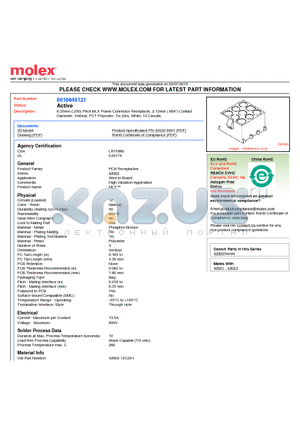 10-84-5121 datasheet - 6.35mm (.250) Pitch MLX Power Connector Receptacle, 2.13mm (.084