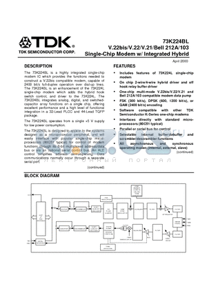 73K224BL-IGT datasheet - Single-Chip Modem w/ Integrated Hybrid