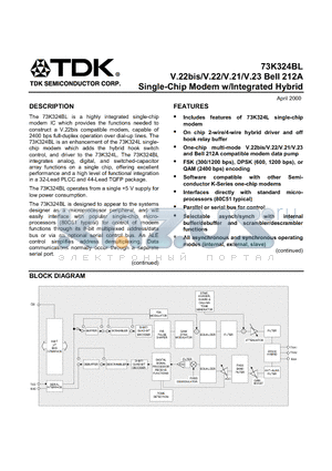 73K324BL-IGT datasheet - Single-Chip Modem w/Integrated Hybrid