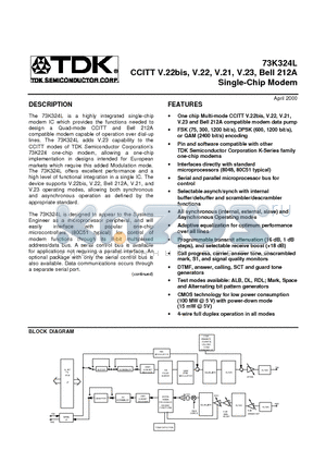 73K324L-IGT datasheet - CCITT V.22bis, V.22, V.21, V.23, Bell 212A Single-Chip Modem
