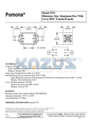 3751 datasheet - Miniature Size Aluminum Box With Cover BNC Female/Female