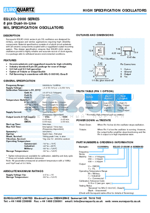 10.000EQLXO-2030UI-CB datasheet - HIGH SPECIFICATION OSCILLATORS