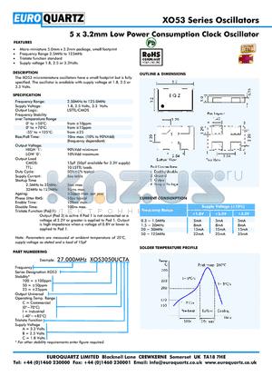 27.000XO53050UMPB datasheet - 5 x 3.2mm Low Power Consumption Clock Oscillator