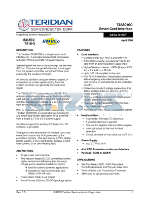 73S8010C datasheet - Smart Card Interface