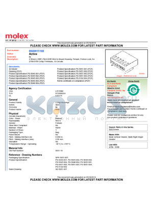 5051-10 datasheet - 2.50mm (.098) Pitch KK^ Wire-to-Board Housing, Female, Friction Lock, for 2759/5159 Crimp Terminals, 10 Circuits