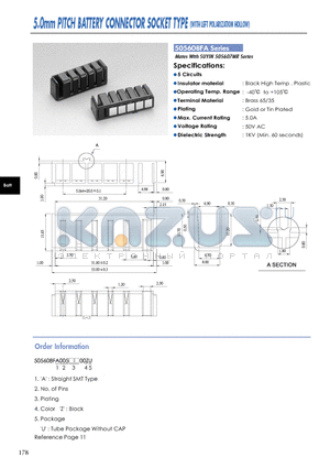 505608FA datasheet - 5.0mm PITCH BATTERY CONNECTOR SOCKET TYPE