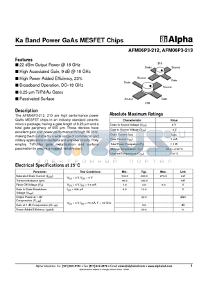 AFM06P3-212 datasheet - Ka Band Power GaAs MESFET Chips