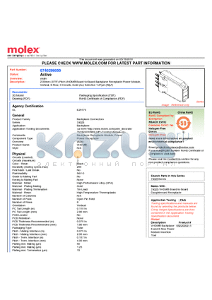 74029-8050 datasheet - 2.00mm (.079) Pitch VHDM^ Board-to-Board Backplane Receptacle Power Module, Vertical, 8-Row, 3 Circuits, Gold (Au) Selective 1.27lm (50l)