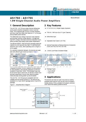 AS1702V-T datasheet - 1.8W Single-Channel Audio Power Amplifiers