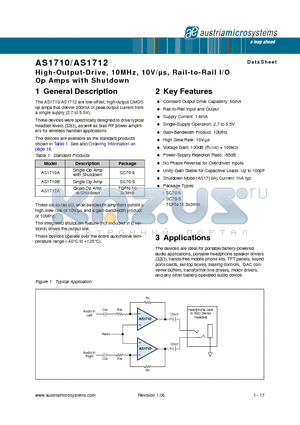 AS1710A-ASCT datasheet - High-Output-Drive, 10MHz, 10V/us, Rail-to-Rail I/O Op Amps with Shutdown