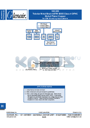 100-003-B203L datasheet - Tubular Metal Braid ASTM B355 Class 4 OFHC Nickel Plated Copper