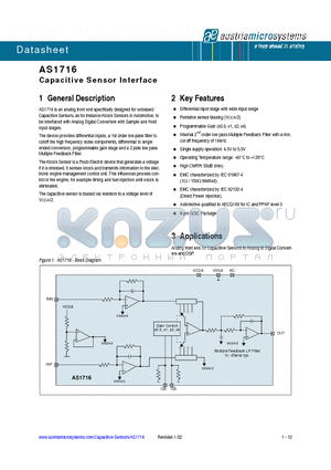 AS1716 datasheet - Capacitive Sensor Interface