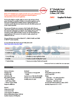 74095-0025 datasheet - SL (Stackable Linear) Compliant Pin Header